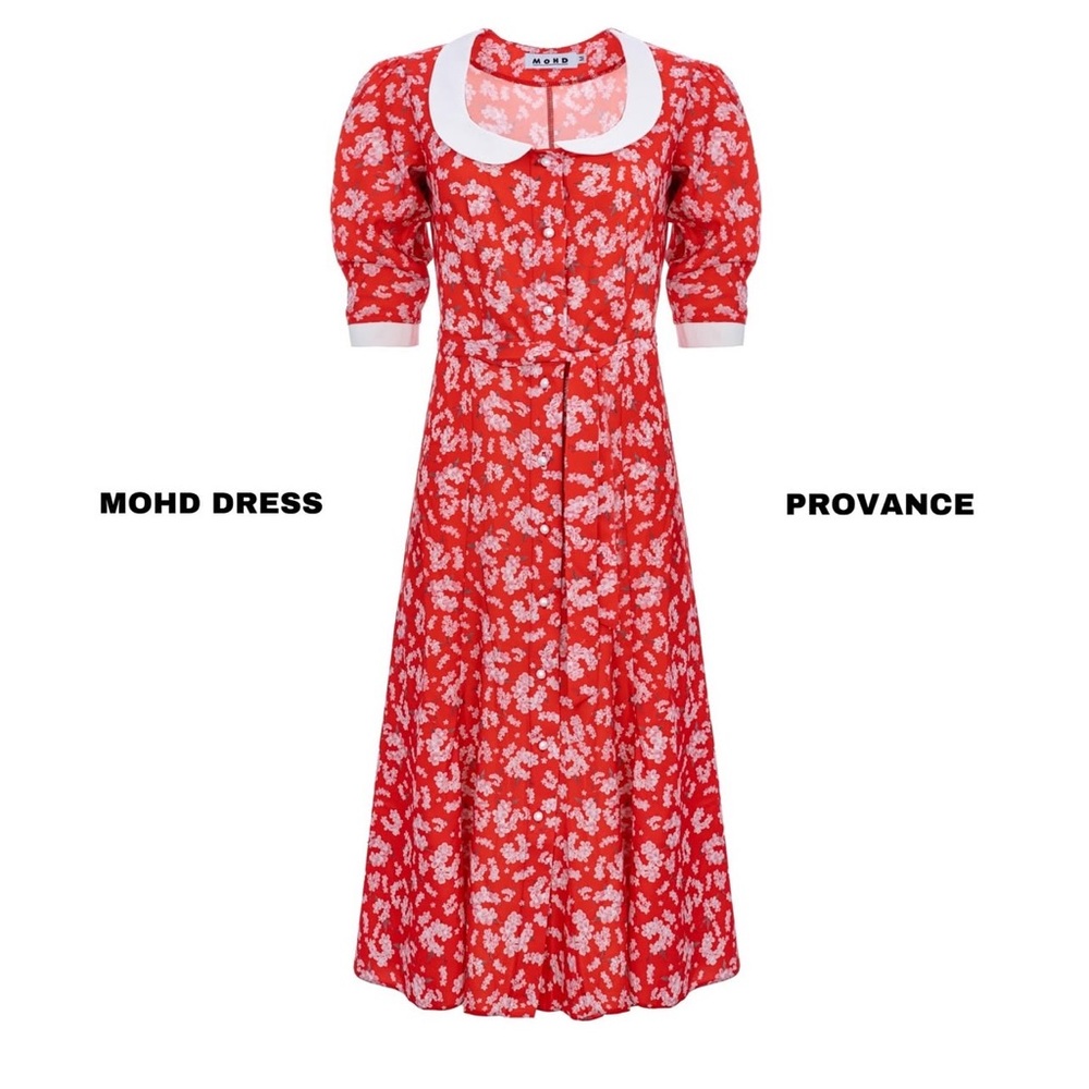 Floral Red Dress with White Accents - Picture 4 of 6